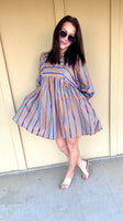 Brown/ Blue Ribbon Striped Dress