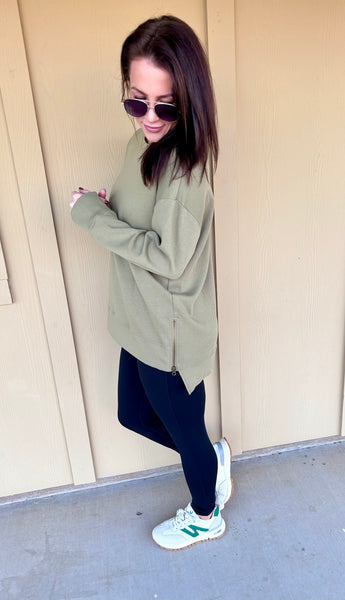 Olive Zipper Pullover