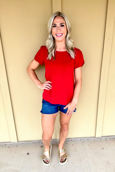 Red Scalloped Sleeve Top