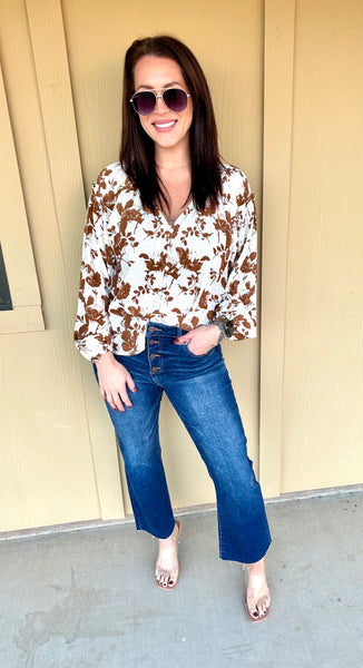 Cream/Brown Floral Top