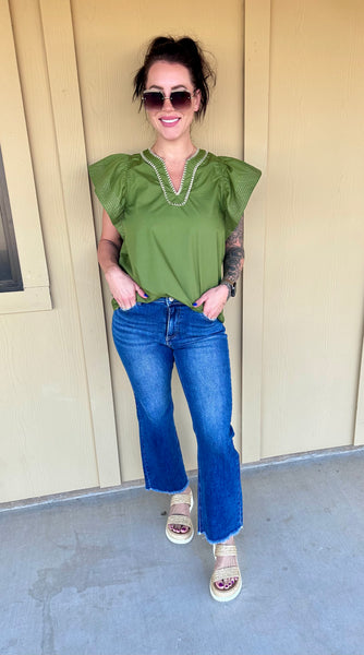 Olive Embroidered Top