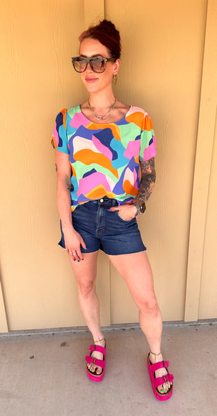 Multi Color Scalloped Sleeve Top