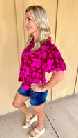 Pink Floral Puff Sleeve Blouse