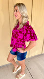 Pink Floral Puff Sleeve Blouse