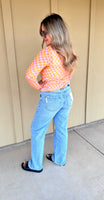 Orange/Blush Checkered Sheer Top