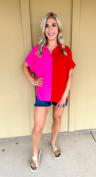 Hot Pink/ Red Blouse