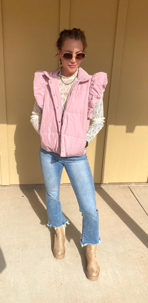 Light Pink Flutter Sleeve Puffer Vest