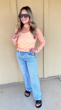 Orange/Blush Checkered Sheer Top