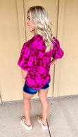 Pink Floral Puff Sleeve Blouse