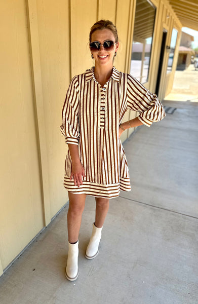 Camel/Cream Striped Dress