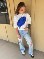 Blue/White Football Cropped Tee