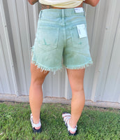 Green Denim Midi Shorts
